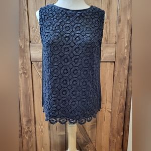 Ann Taylor LOFT - Black Sleeveless Lace Overlay Top Size M